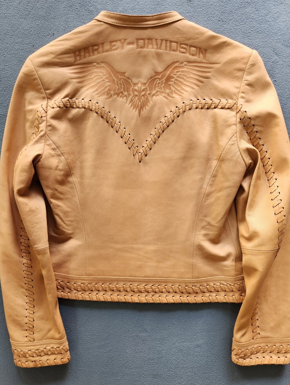 Harley-Davidson Women's Beige Leather Zip-Front Jacket - Picture 2 of 6